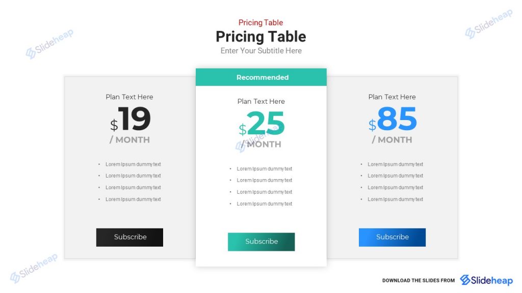 Pricing Table Template for Google Slides and PowerPoint | Slideheap