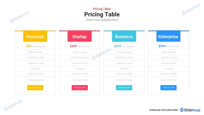 Pricing Table Template for Google Slides and PowerPoint | Slideheap